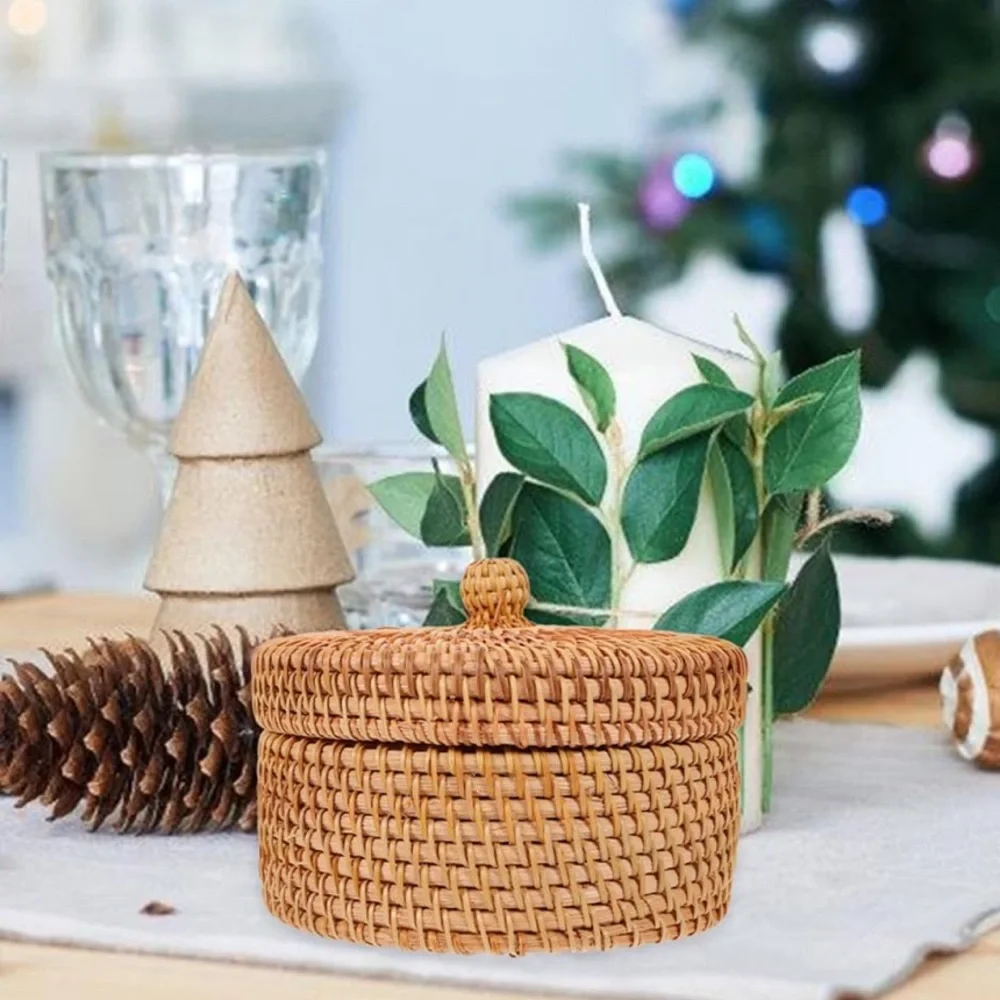 Round Rattan Storage Box w/coaster set with Lid - very nice handwoven set